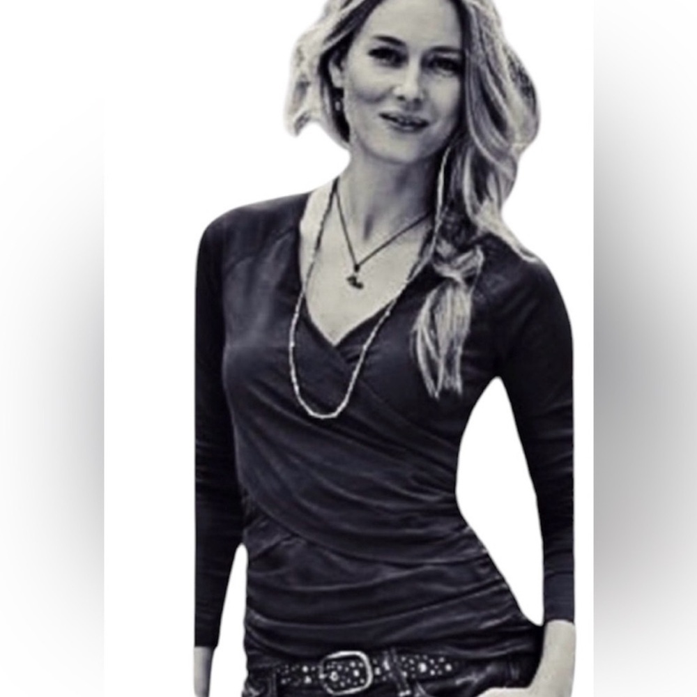 Sundance Vanessa Women's XS Black Faux Wrap V-Neck Long Sleeve Blouse